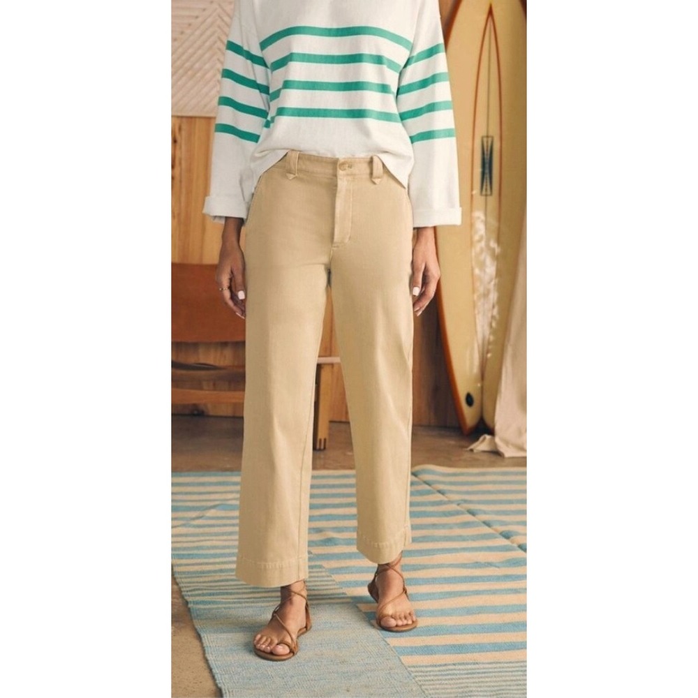 Faherty Women's Coastline Stretch Chino Wide Leg Casual Cotton Khaki‎ Pants Sz 4